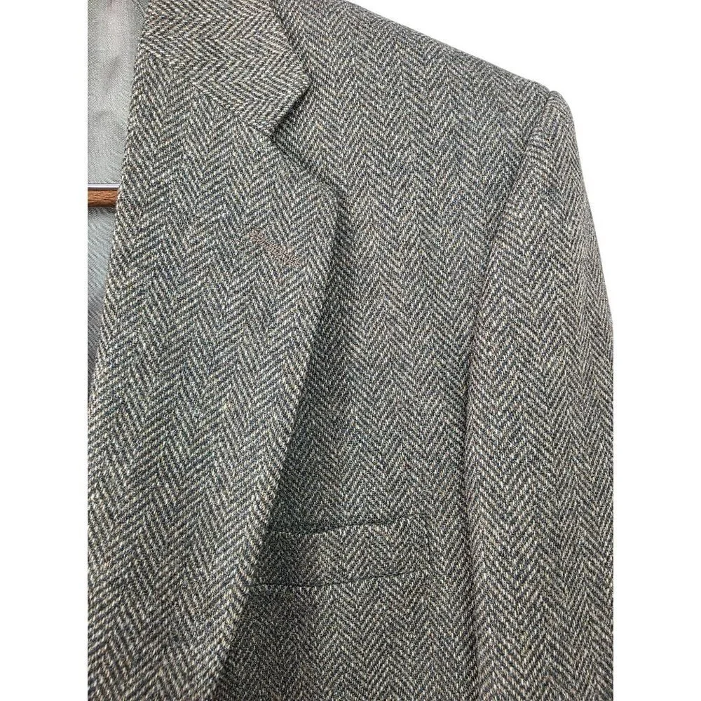 Towncraft Y2K Classic 2-Btn Blazer Men Sz 44R Gray Herringbone Notch Lapel 3.75